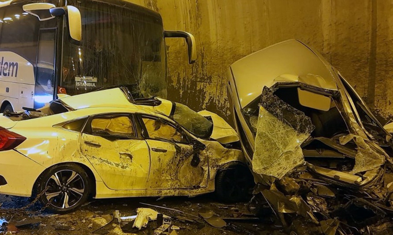 The traffic accident scene in Mount Bolu Tunnel on the Ankara-Istanbul motorway in northwestern Turkey, on March 19, 2022.Photo:Xinhua