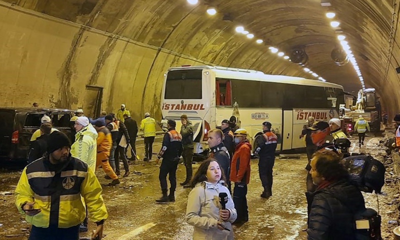 The traffic accident scene in Mount Bolu Tunnel on the Ankara-Istanbul motorway in northwestern Turkey, on March 19, 2022.Photo:Xinhua