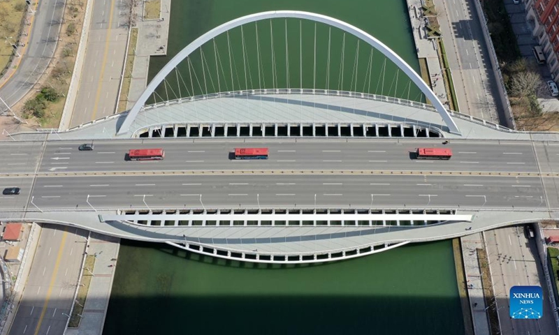 Aerial photo taken on March 26, 2022 shows the Dagu bridge over the Haihe River in north China's Tianjin.(Photo: Xinhua)