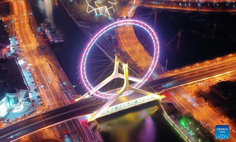 Aerial photo taken on March 28, 2022 shows the Yongle bridge over the Haihe River in north China's Tianjin.(Photo: Xinhua)