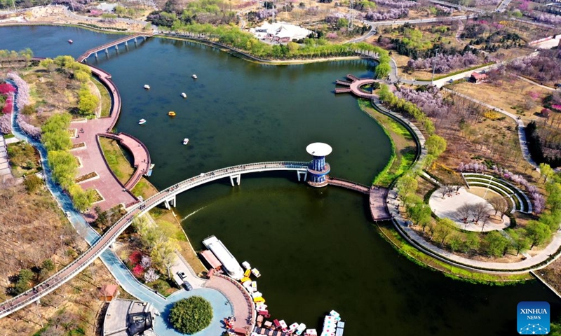 Aerial photo taken on April 3, 2022 shows a view of a water park in Luancheng District of Shijiazhuang, north China's Hebei Province. Photo: Xinhua