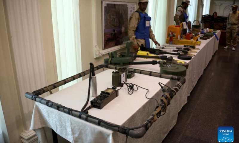 Photo taken on April 6, 2022 shows landmine detection equipment on display at an event marking the International Day for Mine Awareness and Assistance in Mine Action in Kabul, Afghanistan.(Photo: Xinhua)