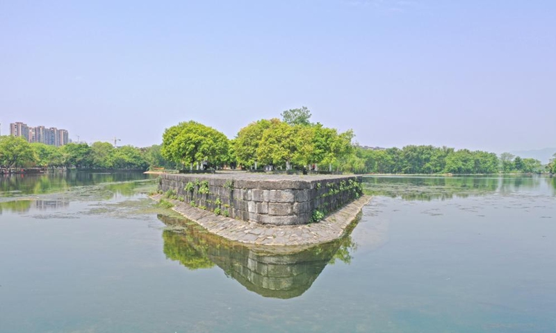 Aerial photo taken on April 9, 2022 shows Lingqu Canal in Xing'an County, south China's Guangxi Zhuang Autonomous Region. Lingqu, one of the world's oldest and most well-preserved artificial canals, was inscribed on the World Heritage Irrigation Structures in 2018.Photo:Xinhua