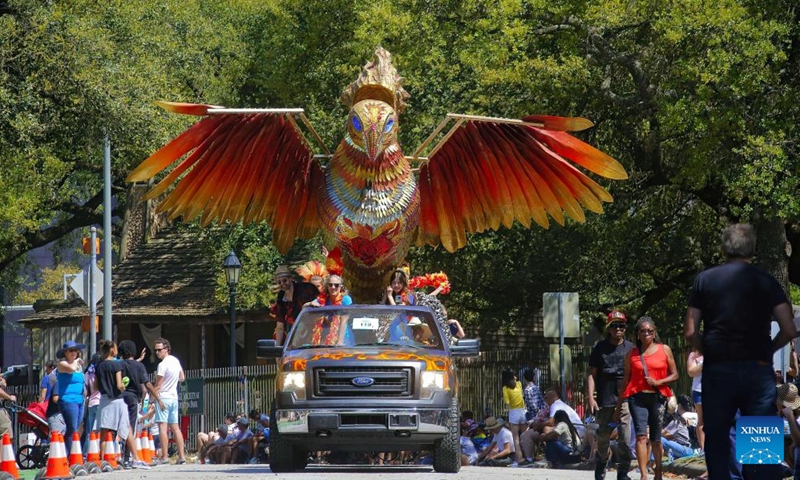 An art car is seen at the 35th Houston Art Car Parade in Houston, Texas, the United States, April 9, 2022.Photo:Xinhua