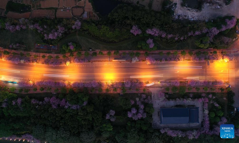 Aerial photo taken on April 10, 2022 shows the night view of Liuzhou City in south China's Guangxi Zhuang Autonomous Region.Photo:Xinhua