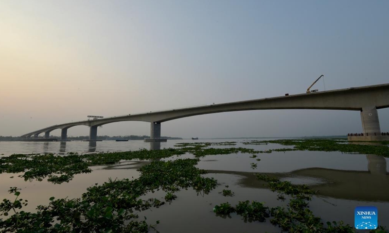 Photo taken on March 23, 2022 shows the eighth Bangladesh-China Friendship Bridge under construction in Pirojpur, Bangladesh.Photo:Xinhua