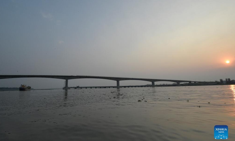 Photo taken on March 23, 2022 shows the eighth Bangladesh-China Friendship Bridge under construction in Pirojpur, Bangladesh. Photo:Xinhua