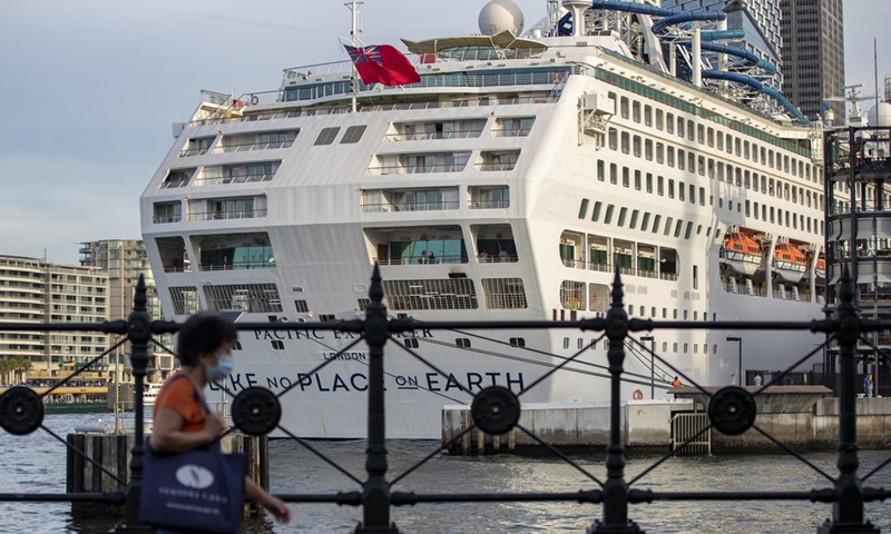 Cruise liner Pacific Explorer docks at Sydney Harbour, New South Wales, Australia, on April 18, 2022.(Photo: Xinhua)