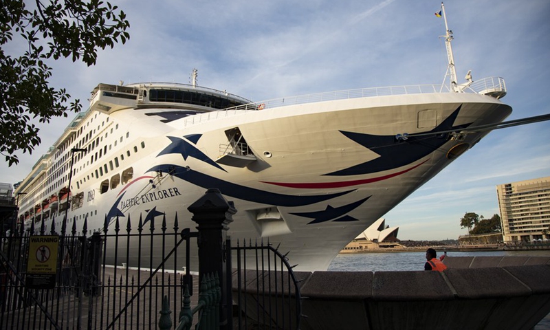 Cruise liner Pacific Explorer docks at Sydney Harbour, New South Wales, Australia, on April 18, 2022.(Photo: Xinhua)