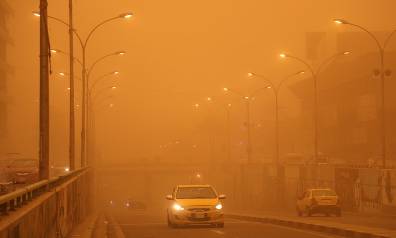 A dust storm hit Baghdad, Iraq, on May 5, 2022.(Photo: Xinhua)