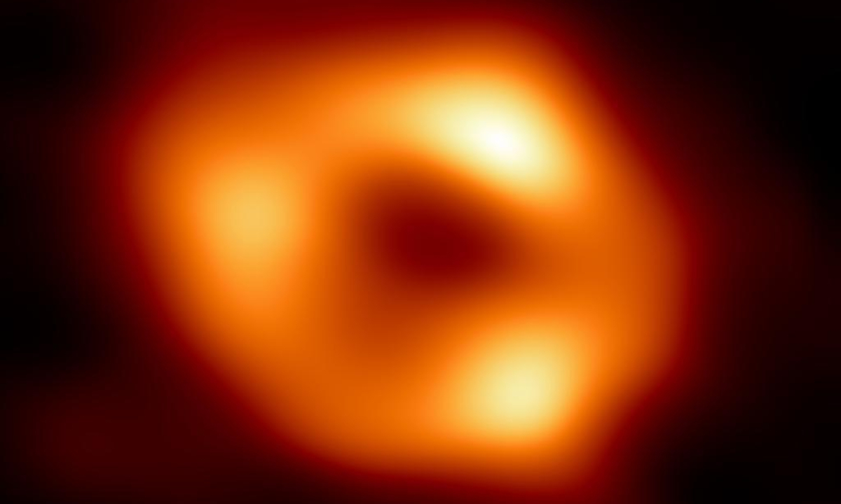 Photo unveiled on May 12, 2022 shows the first image of the supermassive black hole at the center of the Milky Way galaxy. Astronomers revealed the first image of the supermassive black hole at the center of the Milky Way galaxy on Thursday. The image was produced by a global research team called the Event Horizon Telescope (EHT), using observations from a worldwide network of radio telescopes. Photo:Xinhua