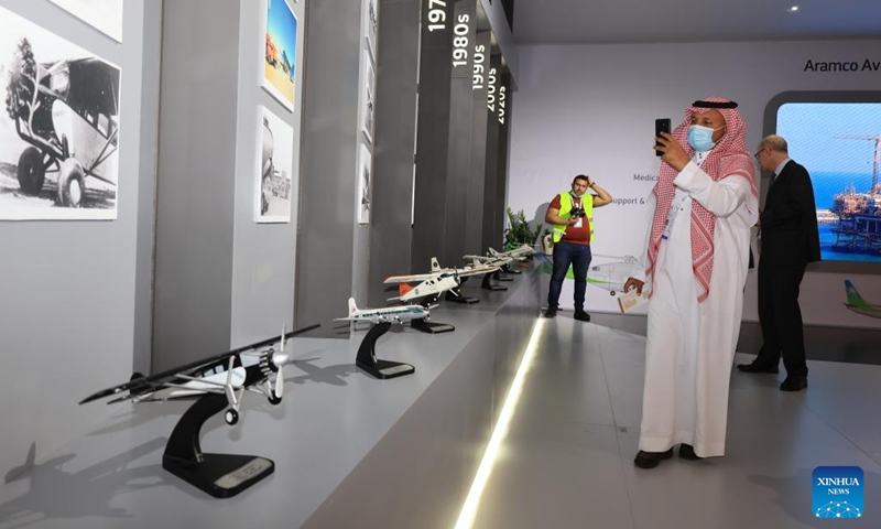 People visit an exhibition during the Future Aviation Forum in Riyadh, Saudi Arabia, on May 9, 2022. Saudi Arabia's authority of civil aviation announced Monday its initiative to prepare a framework that would make international traveling easier. The initiative was highlighted during the opening of the three-day Future Aviation Forum, organized by the General Authority of Civil Aviation (GACA) of Saudi Arabia.(Photo: Xinhua)