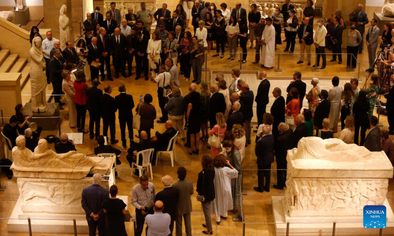 People gather at the National Museum of Beirut in Beirut, Lebanon, on June 3, 2022. The National Museum of Beirut celebrated its 80th anniversary of opening here on Friday. (Xinhua/Bilal Jawich)