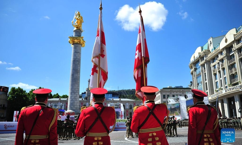 A ceremony is held to celebrate Georgia's Independence Day at the Freedom Square in Tbilisi, capital of Georgia, on May 26, 2022.(Photo: Xinhua)