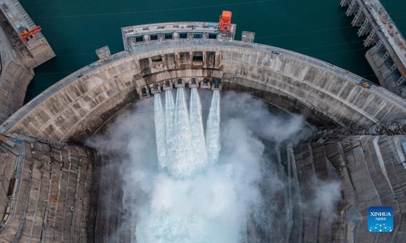 Aerial photo taken on May 29, 2022 shows a view of the Baihetan hydropower station in southwest China's Yunnan Province. (Xinhua/Hu Chao)