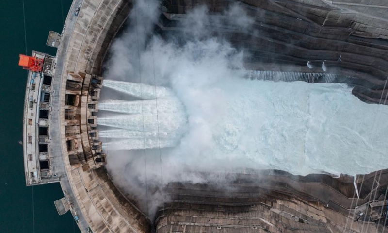 Aerial photo taken on May 29, 2022 shows a view of the Baihetan hydropower station in southwest China's Yunnan Province. (Xinhua/Hu Chao)