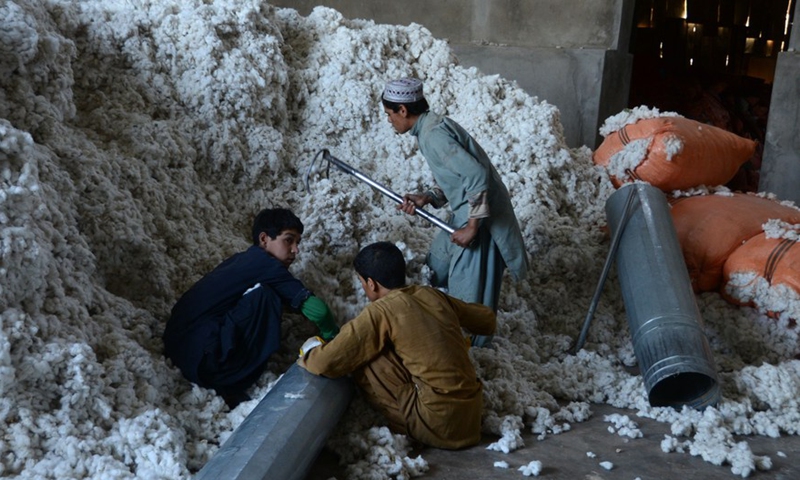 People work at a cotton processing plant in Kandahar province, Afghanistan, May 28, 2022.Photo:Xinhua