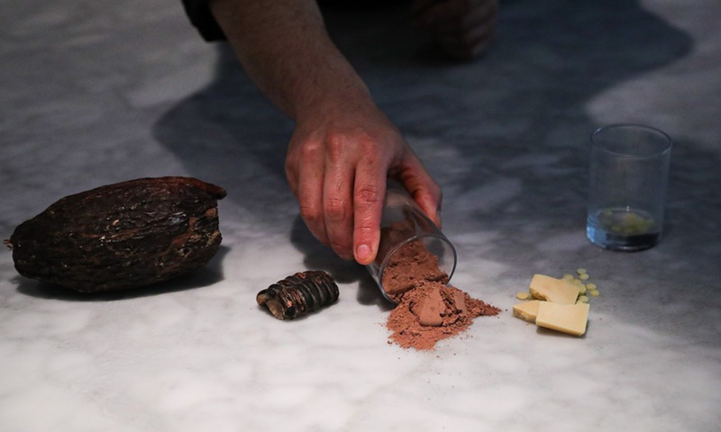 A staff member shows the making of chocolate in the Belgian Chocolate Village in Brussels, Belgium, June 9, 2022.Photo:Xinhua