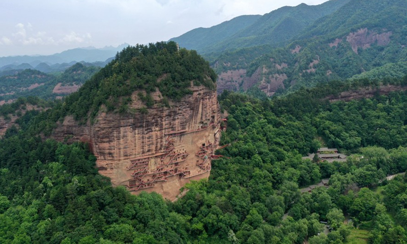 Aerial photo taken on June 9, 2022 shows the Maijishan Grottoes in Tianshui City, northwest China's Gansu Province.Photo:Xinhua