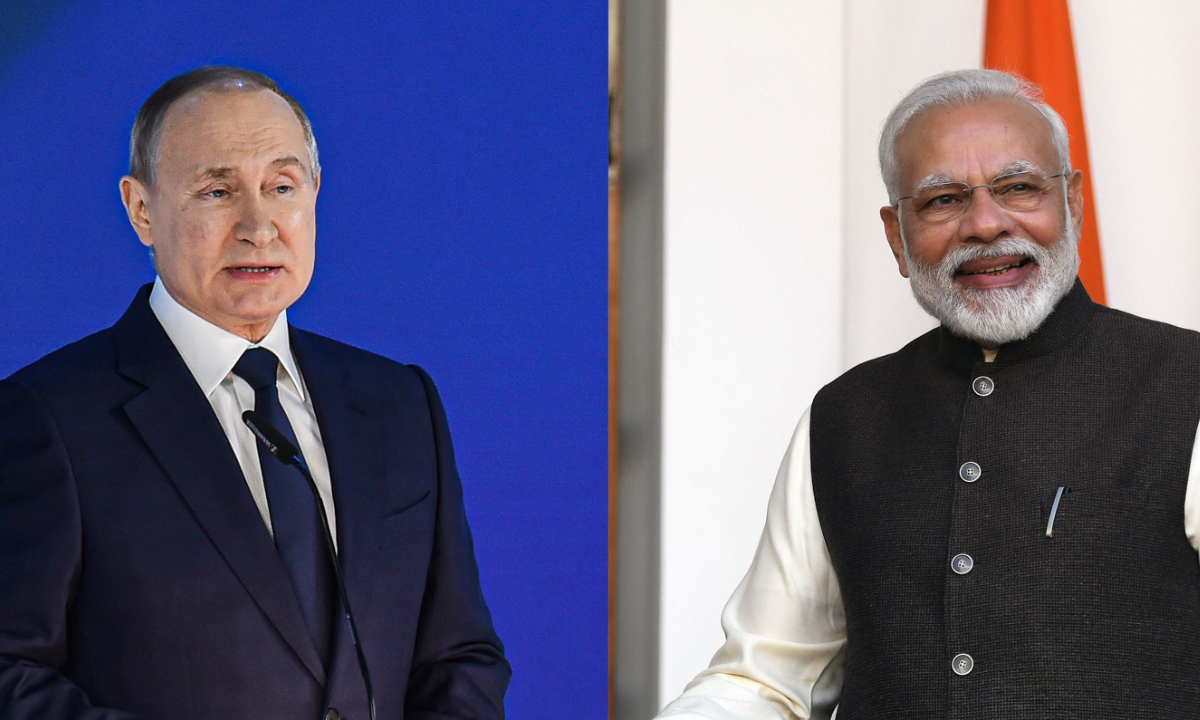 Xinhua file photos of Russian President Vladimir Putin (L) and Indian Prime Minister Narendra Modi

