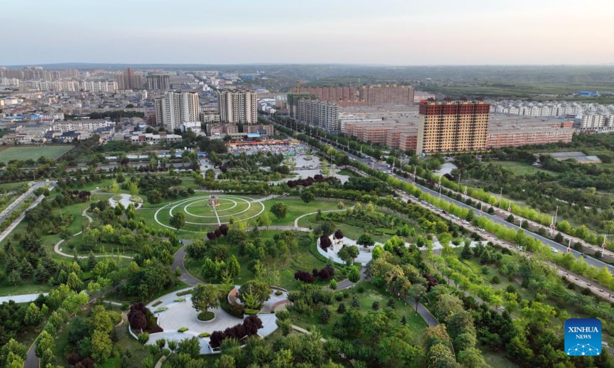 Aerial photo taken on July 8, 2022 shows Heyang County in northwest China's Shaanxi Province. Heyang County has made efforts in promoting ecological protection in recent years, with forest area reaching 775,000 mu (about 51,667 hectares) so far. Photo:Xinhua