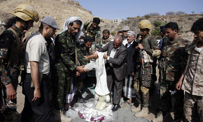 Local authorities prepare to destroy a large number of illicit narcotics near Sanaa, Yemen's capital, on June 26, 2022.Photo:Xinhua