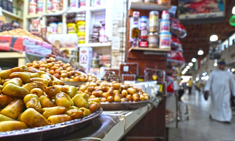 Photo taken on July 2, 2022 shows dates displayed at a store in the old market in Kuwait City, Kuwait.Photo:Xinhua