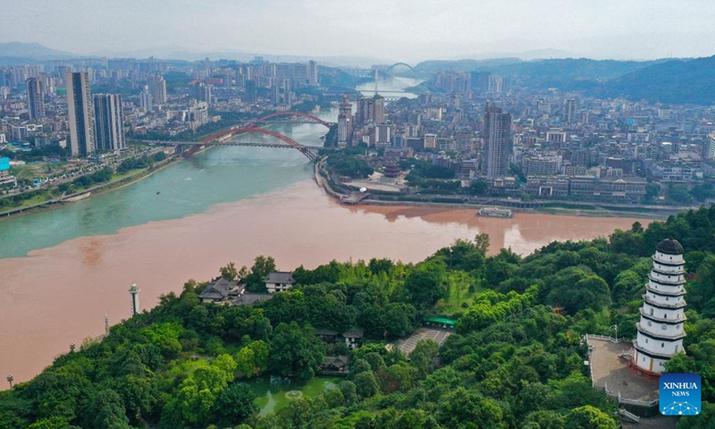 Aerial photo taken on June 30, 2022 shows Yibin in southwest China's Sichuan Province. Built on the riverside, the city of Yibin, where the Jinsha and Minjiang rivers converge into the Yangtze River, is known as the first city on the Yangtze River. (Photo: Xinhua)