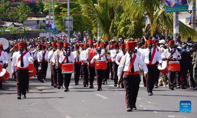 Members of the Comorian National Military Band perform during a celebration of the 47th anniversary of the country's independence in Moroni, the Comoros, on July 6, 2022.(Photo: Xinhua)