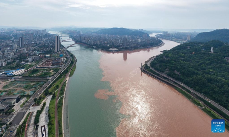 Aerial photo taken on June 30, 2022 shows Yibin in southwest China's Sichuan Province. Built on the riverside, the city of Yibin, where the Jinsha and Minjiang rivers converge into the Yangtze River, is known as the first city on the Yangtze River.(Photo: Xinhua)