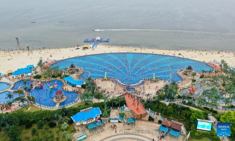 Aerial photo taken on July 16, 2022 shows a water park in Qidong, east China's Jiangsu Province. (Xinhua/Ji Chunpeng)