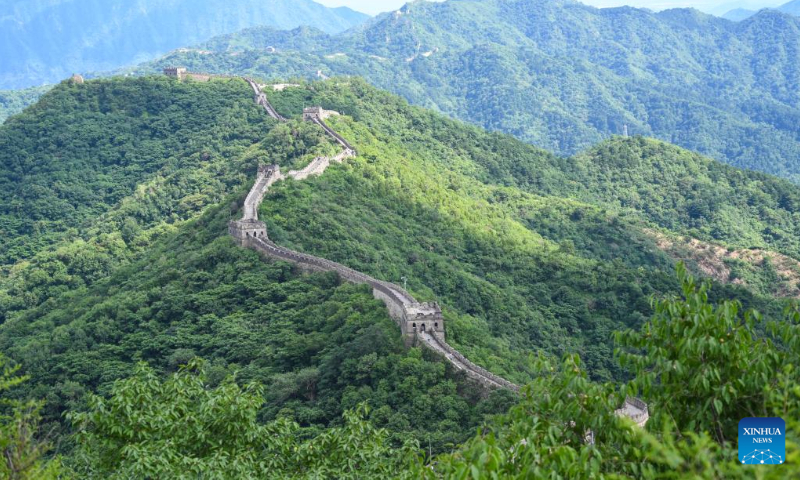 Aerial photo taken on July 10, 2022 shows the scenery of the Mutianyu section of the Great Wall in Beijing, capital of China. (Xinhua/Chen Yehua)