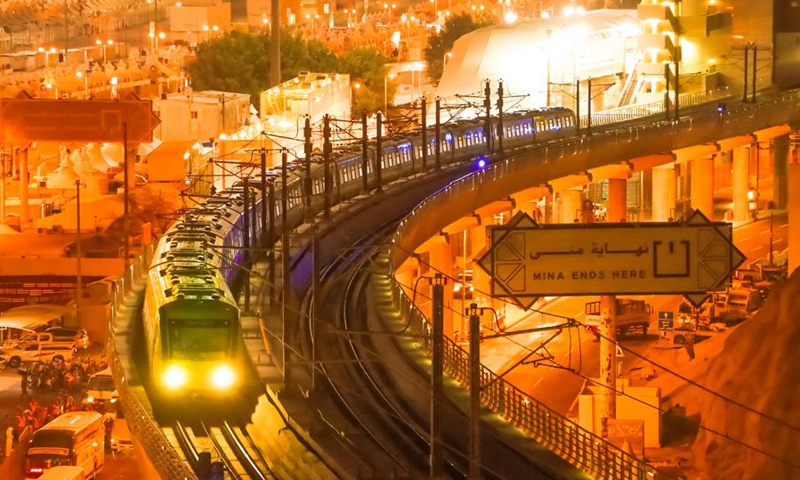 Photo taken on July 12, 2022 shows the Mecca light rail operated during the Hajj season in Mecca, Saudi Arabia.(Photo: Xinhua)