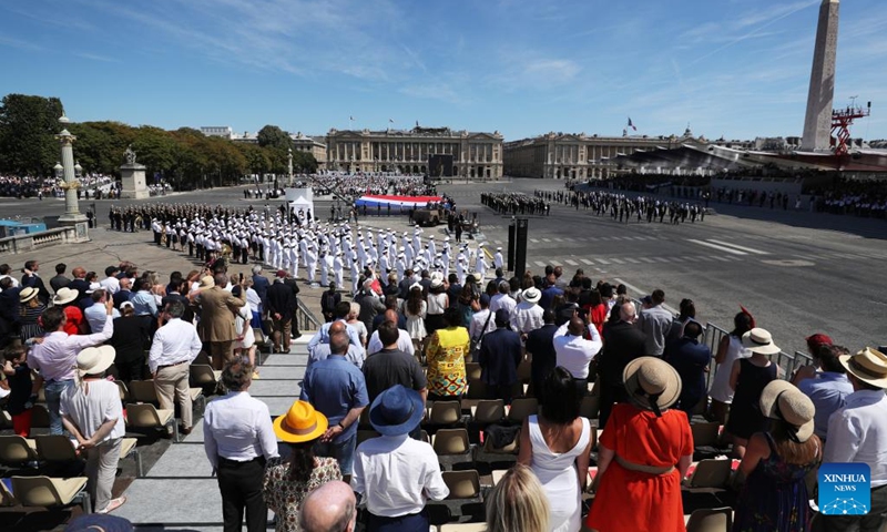 Annual Bastille Day military parade is seen at the Place de la Concorde in Paris, France, July 14, 2022. France on Thursday held its annual Bastille Day celebrations with a traditional military parade.(Photo: Xinhua)