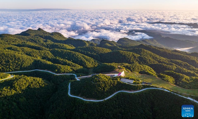 Aerial photo taken on July 23, 2022 shows a camping spot in Longtoushan scenic area in Hanzhong, northwest China's Shaanxi Province. (Xinhua/Tao Ming)