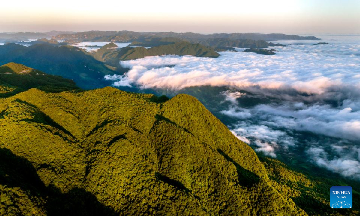 Aerial photo taken on July 23, 2022 shows the scenery of Longtoushan scenic area in Hanzhong, northwest China's Shaanxi Province. Photo:Xinhua