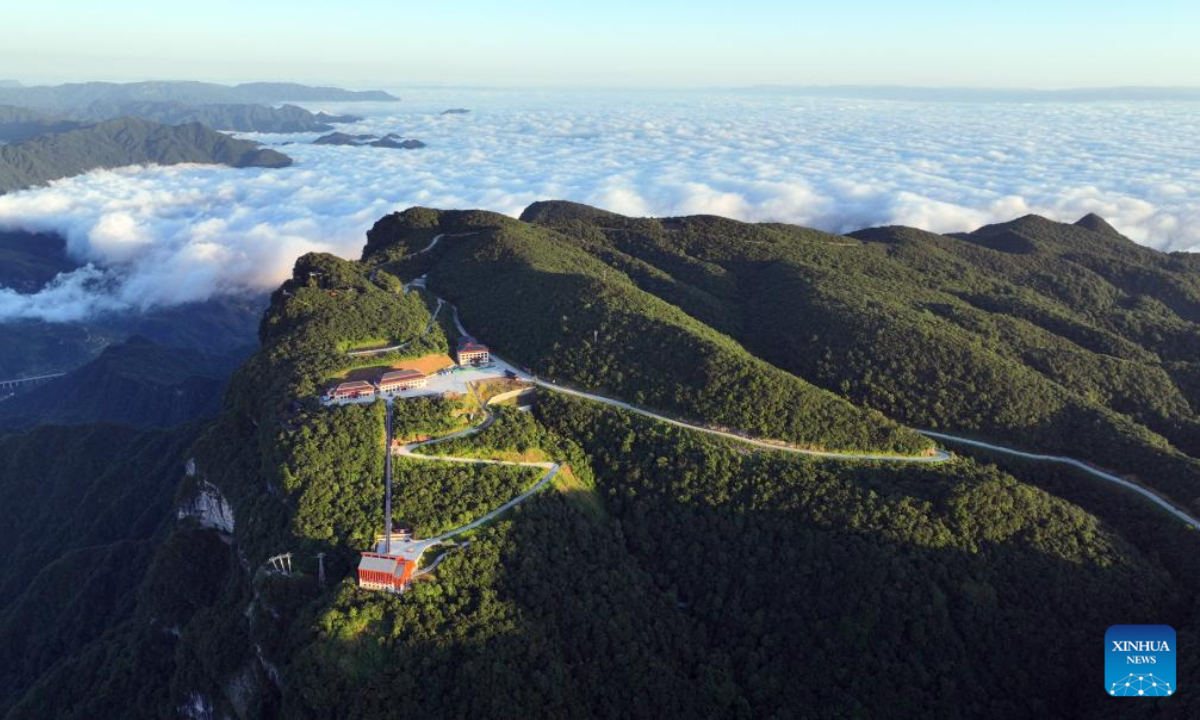 Aerial photo taken on July 23, 2022 shows the scenery of Longtoushan scenic area in Hanzhong, northwest China's Shaanxi Province. Photo:Xinhua