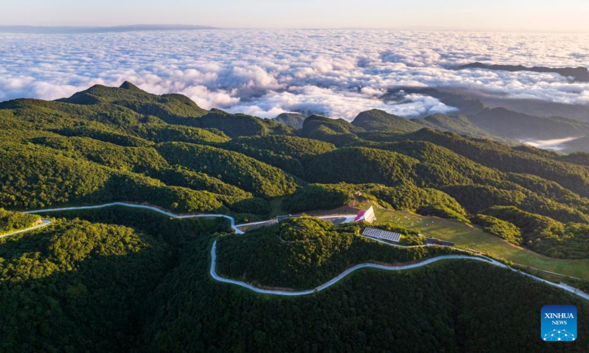 Aerial photo taken on July 23, 2022 shows the scenery of Longtoushan scenic area in Hanzhong, northwest China's Shaanxi Province. Photo:Xinhua