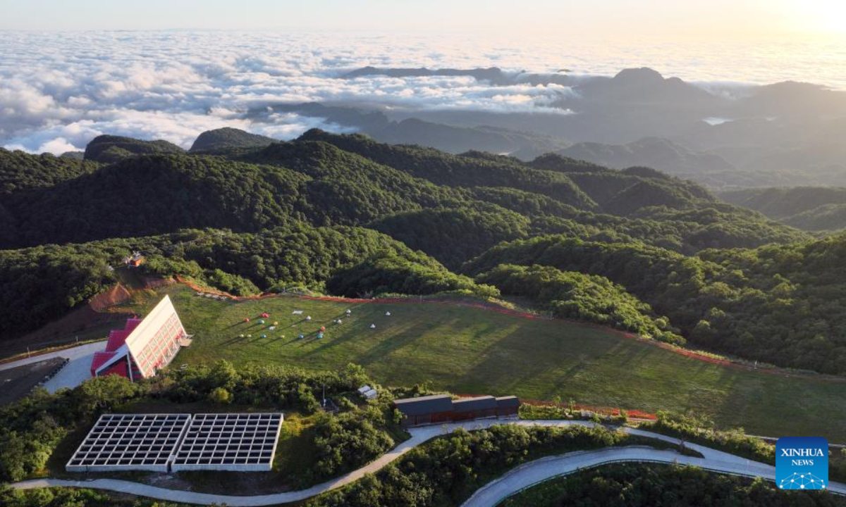 Aerial photo taken on July 23, 2022 shows the scenery of Longtoushan scenic area in Hanzhong, northwest China's Shaanxi Province. Photo:Xinhua