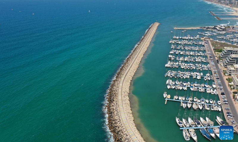 Aerial photo taken on July 20, 2022 shows the shore of Mediterranean Sea at Israeli city of Herzliya near Tel Aviv, Israel.(Photo: Xinhua)