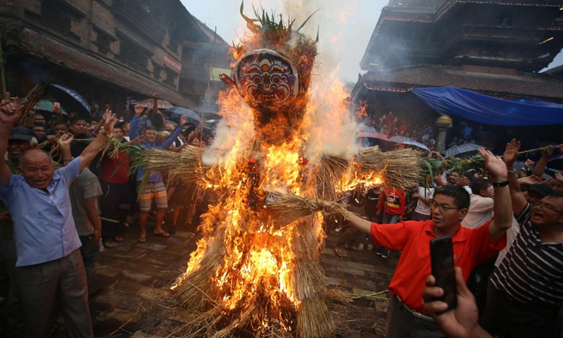 People observe the Ghantakarna Festival in Bhaktapur, Nepal, on July 26, 2022.(Photo: Xinhua)