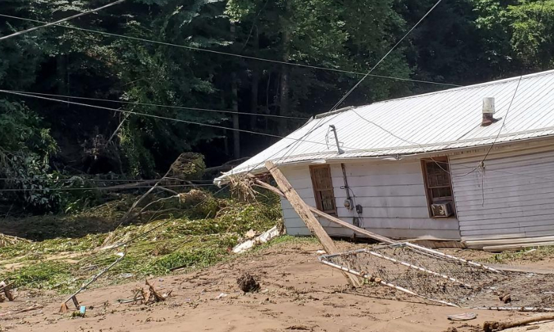 Photo taken on July 30, 2022 shows a house destroyed by heavy rain-caused flooding in Central Appalachia in Kentucky, the United States. The death toll from the heavy rain-caused flooding hitting eastern Kentucky rose to at least 25, including four children from one family, Kentucky Governor Andy Beshear confirmed Saturday.  Photo: Xinhua