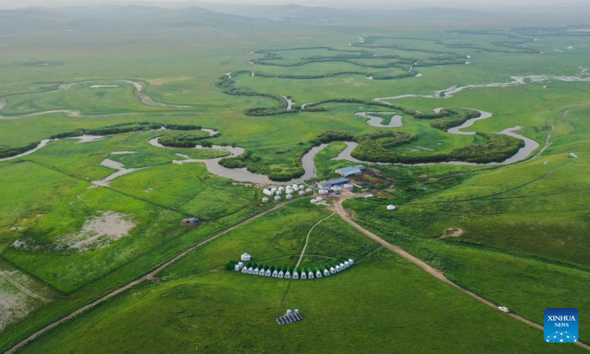 Aerial photo taken on July 25, 2022 shows a view of the Jiuquwan scenic area in Xilingol League, north China's Inner Mongolia Autonomous Region. Photo:Xinhua