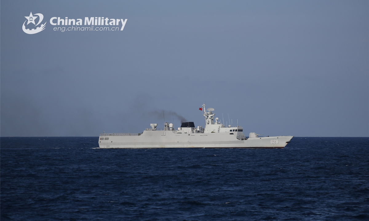 A warship attached to a frigate flotilla of the navy under the PLA Southern Theater Command maneuvers on the sea during a real combat training exercise in the mid-July, 2022. Photo:China Military