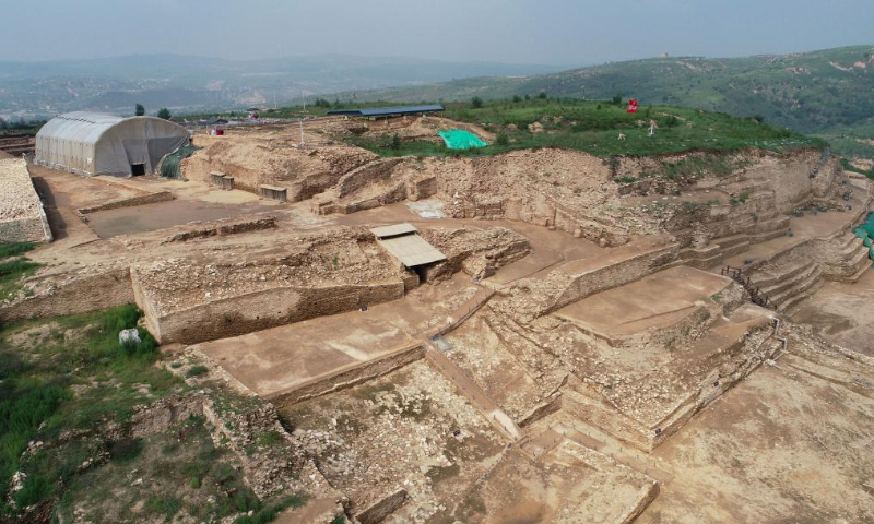 Aerial photo taken on Aug. 6, 2022 shows a view of the Shimao ruins, an important prehistoric site in Shenmu City, northwest China's Shaanxi Province. Photo: Xinhua