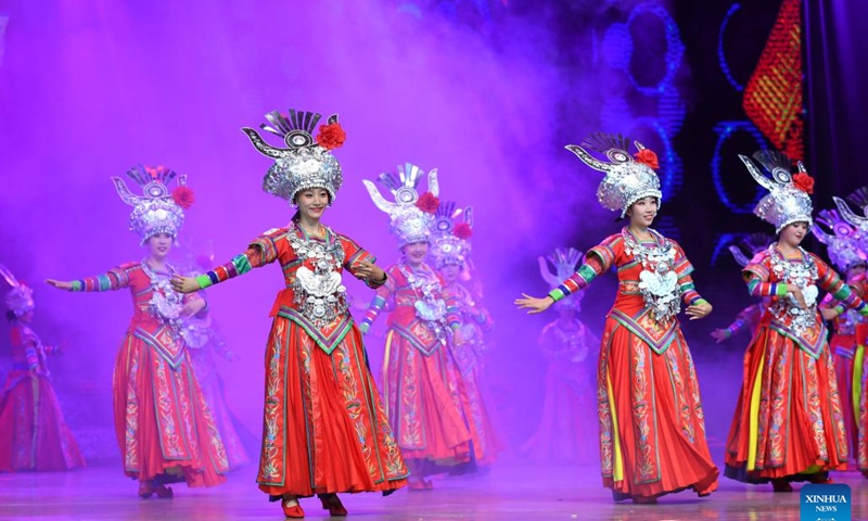 Actors perform in the show Colorful Guizhou Style at Guiyang Grand Theatre in Guiyang, southwest China's Guizhou Province, July 30, 2022. Photo:Xinhua