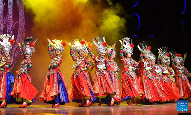 Actors perform in the show Colorful Guizhou Style at Guiyang Grand Theatre in Guiyang, southwest China's Guizhou Province, July 30, 2022. Photo:Xinhua