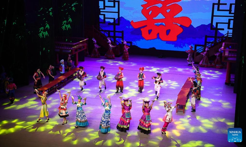 Actors perform in the show Colorful Guizhou Style at Guiyang Grand Theatre in Guiyang, southwest China's Guizhou Province, July 30, 2022. Photo:Xinhua