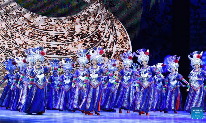 Actors perform in the show Colorful Guizhou Style at Guiyang Grand Theatre in Guiyang, southwest China's Guizhou Province, July 30, 2022. Photo:Xinhua