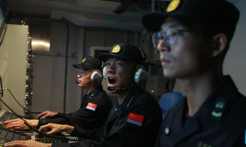 Soldiers of the navy of the Eastern Theater Command of the Chinese People's Liberation Army (PLA) conduct operations during joint combat exercises and training around the Taiwan Island, Aug. 6, 2022. The Command continued its joint combat exercises and training as scheduled on Saturday in the waters and airspace around the Taiwan Island. The Command tested its capabilities for striking targets on land and sea with the support of an integrated military system. Photo: Xinhua